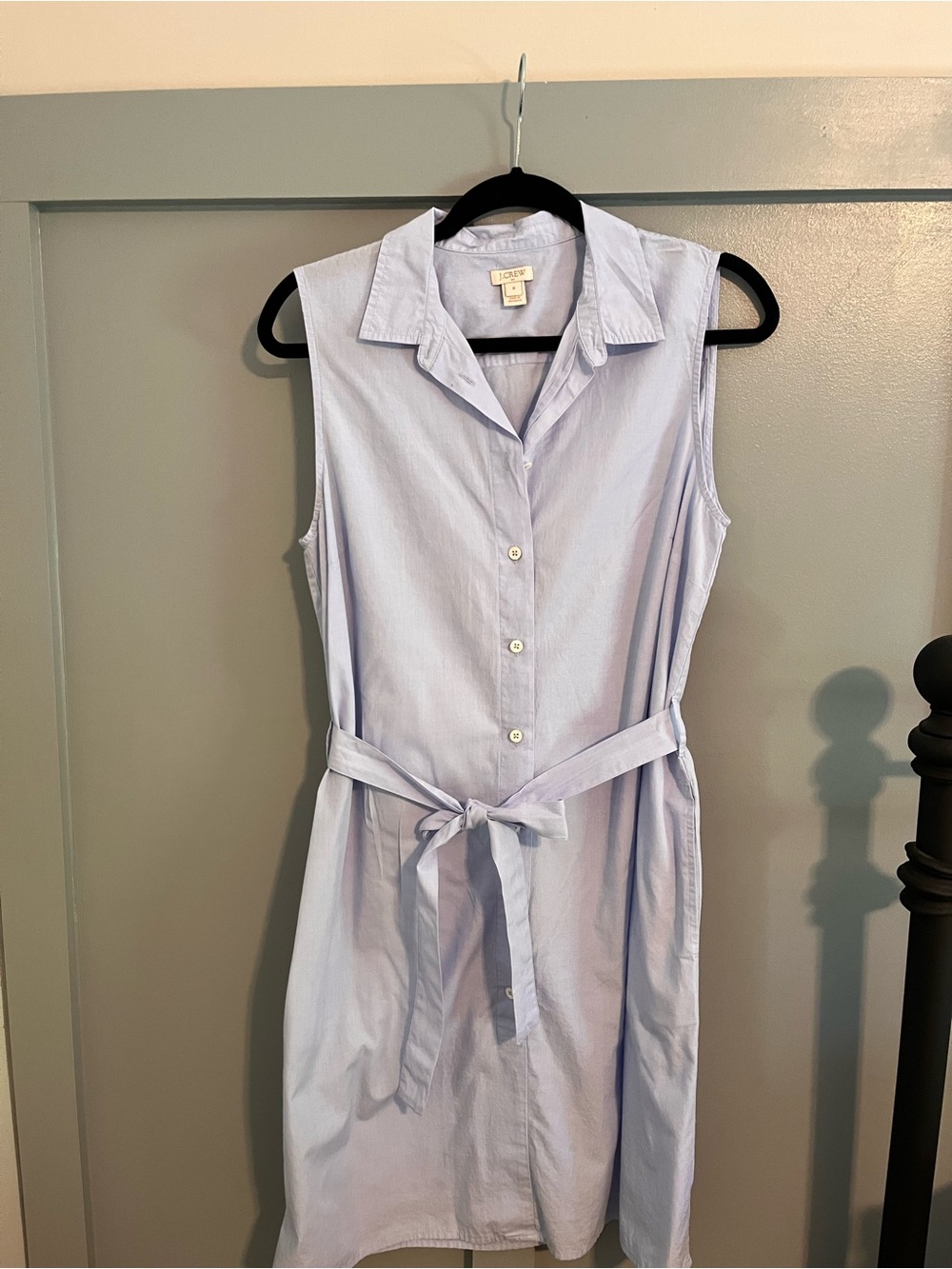 J. Crew Light Blue Sleeveless Shirt Dress with Tie Waist